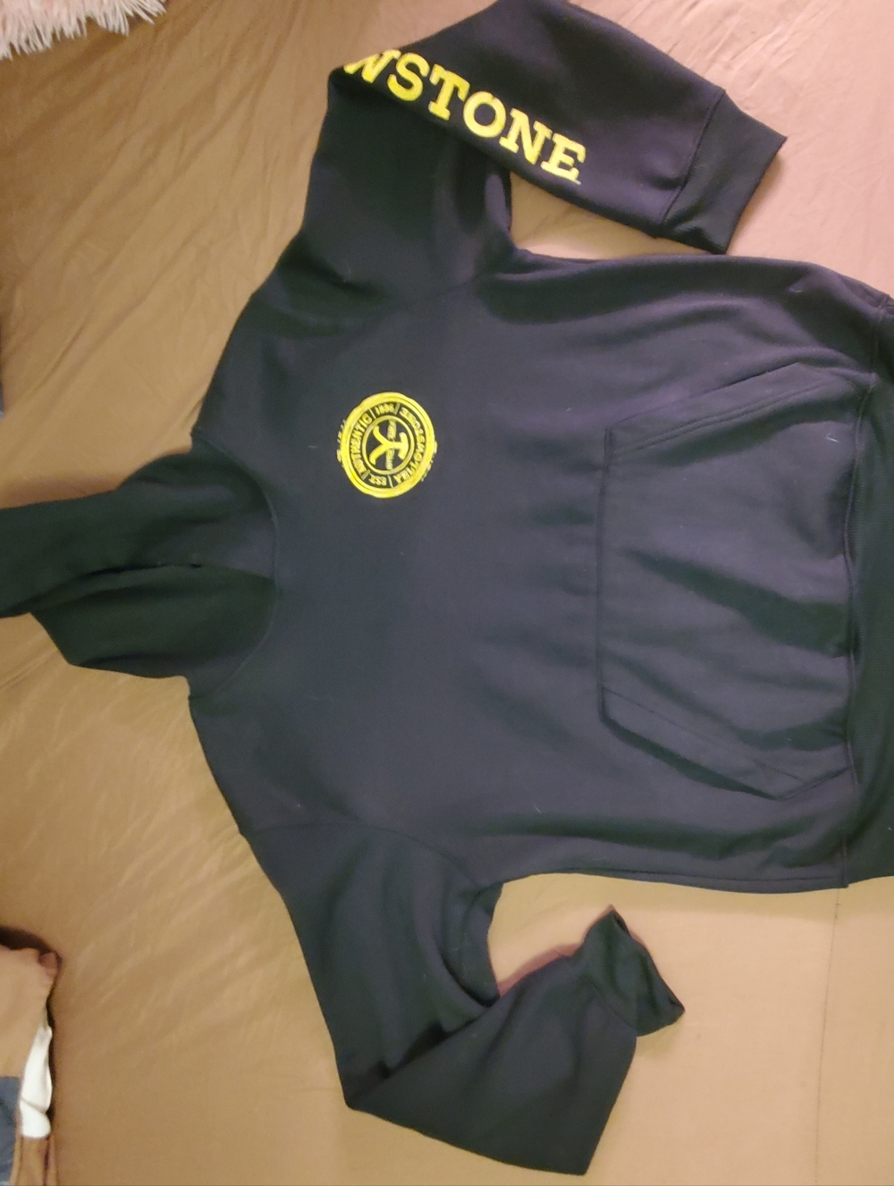 Mens Yellowstone Black Hoodie With Yellow Graphics, Size Large